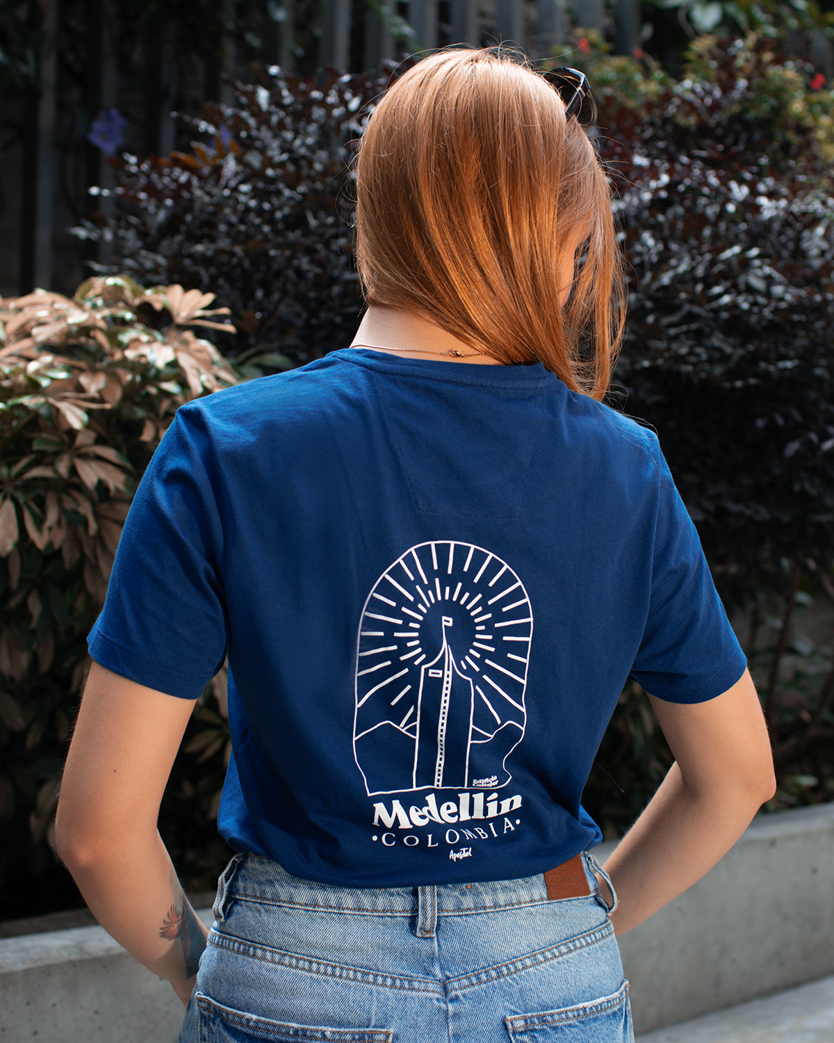 Camiseta Mujer Azul Estampada Colombia- PREVENTA