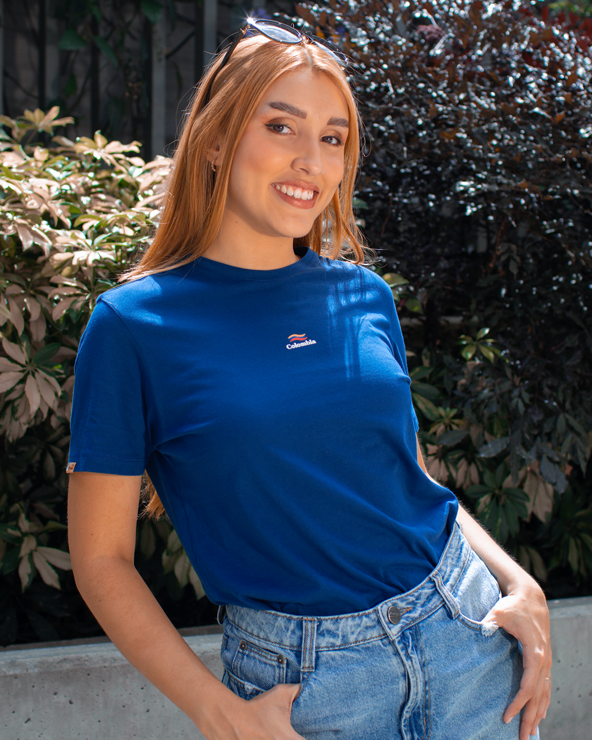 Camiseta Mujer Azul Estampada Colombia- PREVENTA